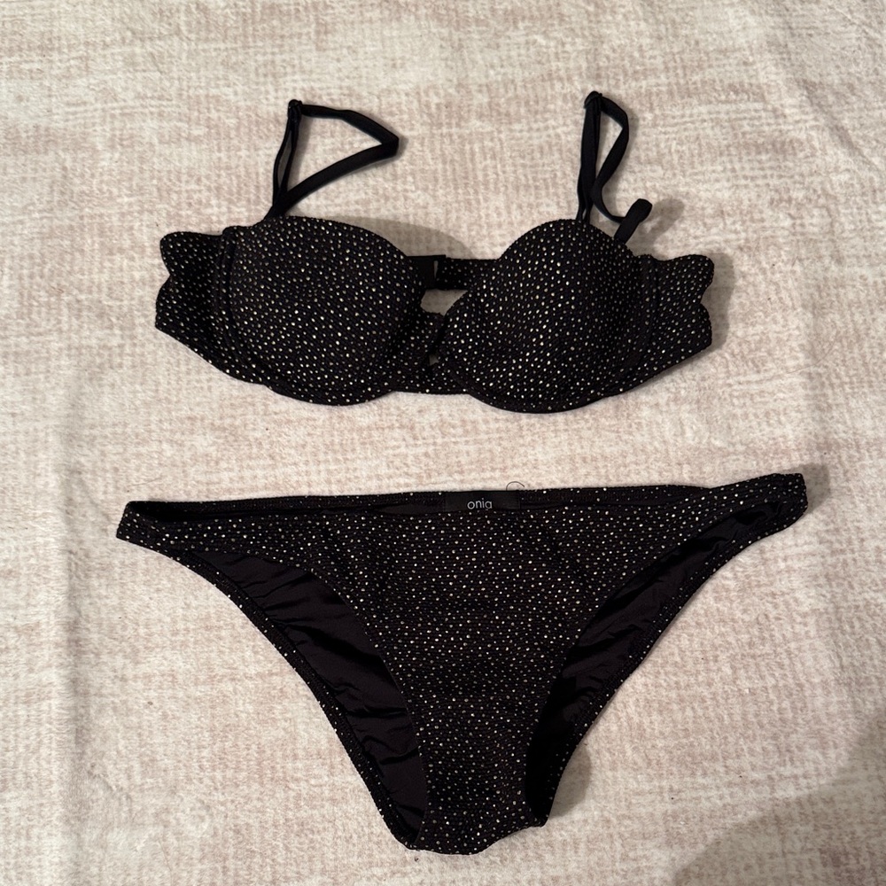 Onia Black and White Speckled Bikini Set